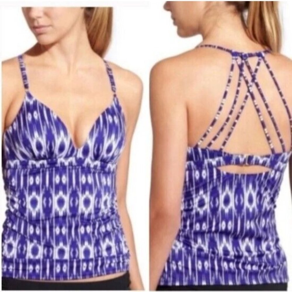 Athleta Aqualuxe Print Molded Bikini Top Blue‎ Swimwear Women’s Sz XS NWT